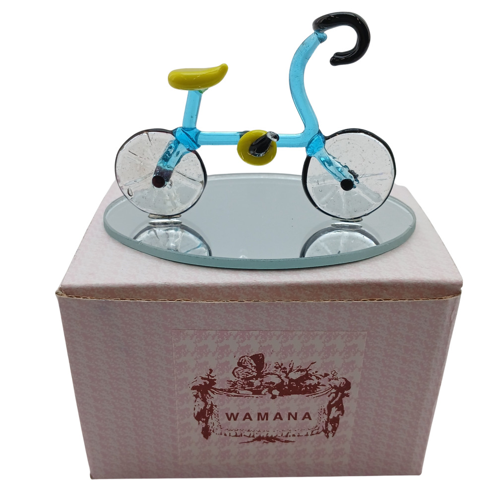 WAMANA Hand Blown Art Glass Bicycle Figurine Ornament w/ Mirror Base Lot of 4